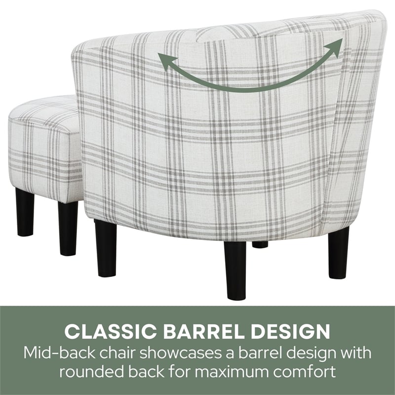 Pemberly Row Accent Chair with Ottoman in Gray and White Plaid Fabric