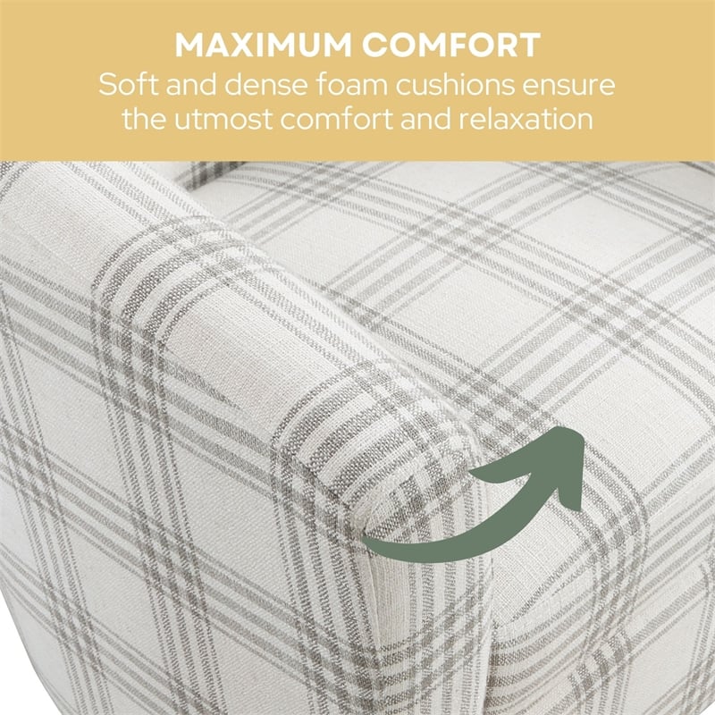 Pemberly Row Accent Chair with Ottoman in Gray and White Plaid Fabric