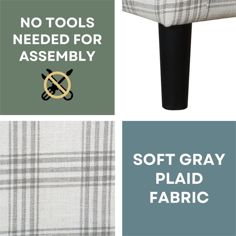 Pemberly Row Accent Chair with Ottoman in Gray and White Plaid Fabric