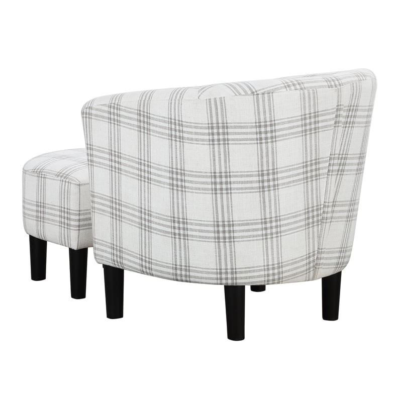 Pemberly Row Accent Chair with Ottoman in Gray and White Plaid Fabric