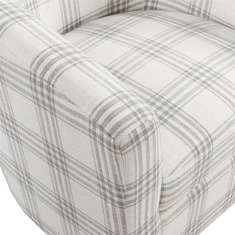 Pemberly Row Accent Chair with Ottoman in Gray and White Plaid Fabric