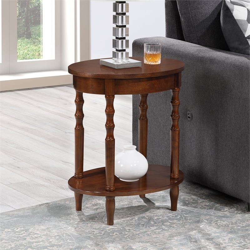 Pemberly Row Oval End Table with Shelf in Espresso Wood Finish