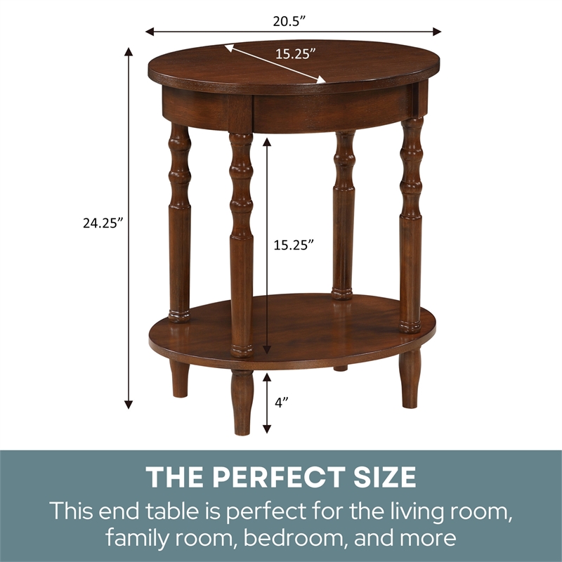 Pemberly Row Oval End Table with Shelf in Espresso Wood Finish