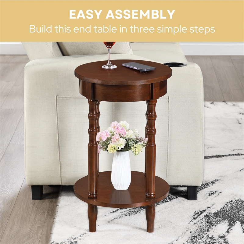 Pemberly Row Oval End Table with Shelf in Espresso Wood Finish
