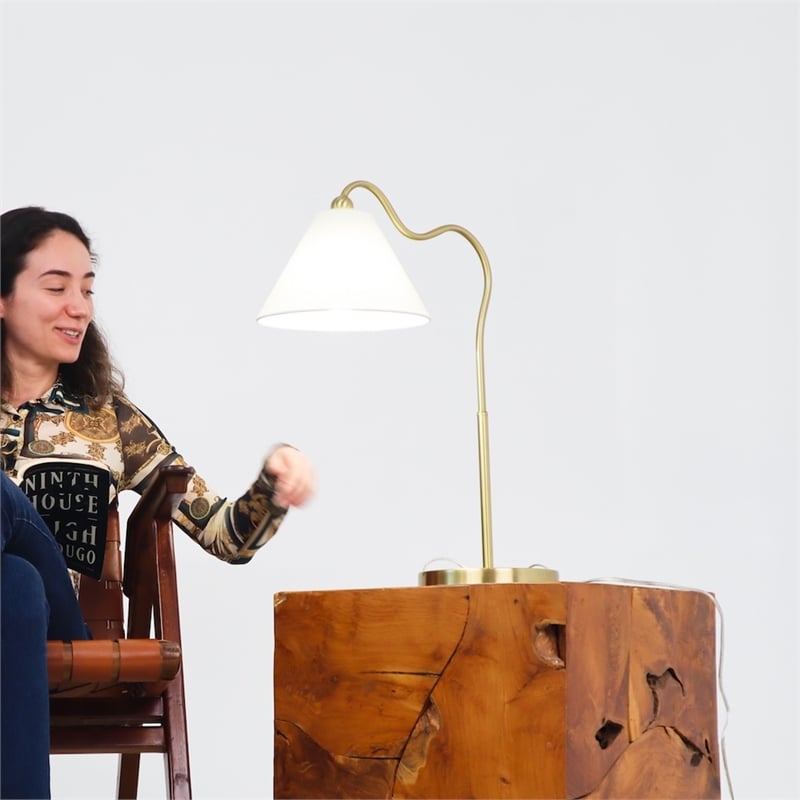 Pemberly Row Shine Brass Ring Base Curved Brass & Metal Table Lamp