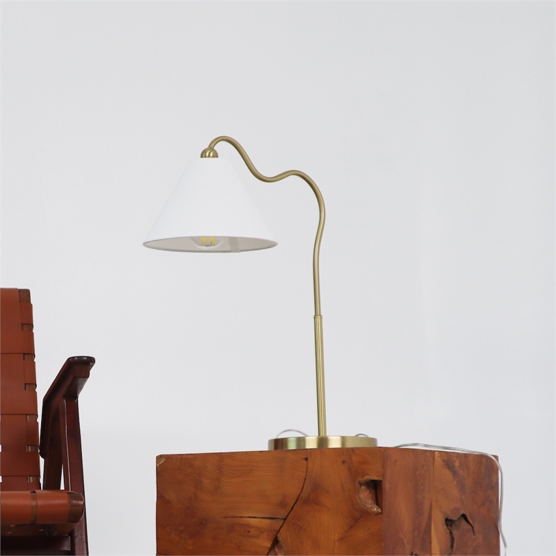 Pemberly Row Shine Brass Ring Base Curved Brass & Metal Table Lamp
