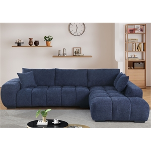 Pemberly Row Blue Modular Couch w/ Chaise Chenille Deep Sectionals w/ Large Seat