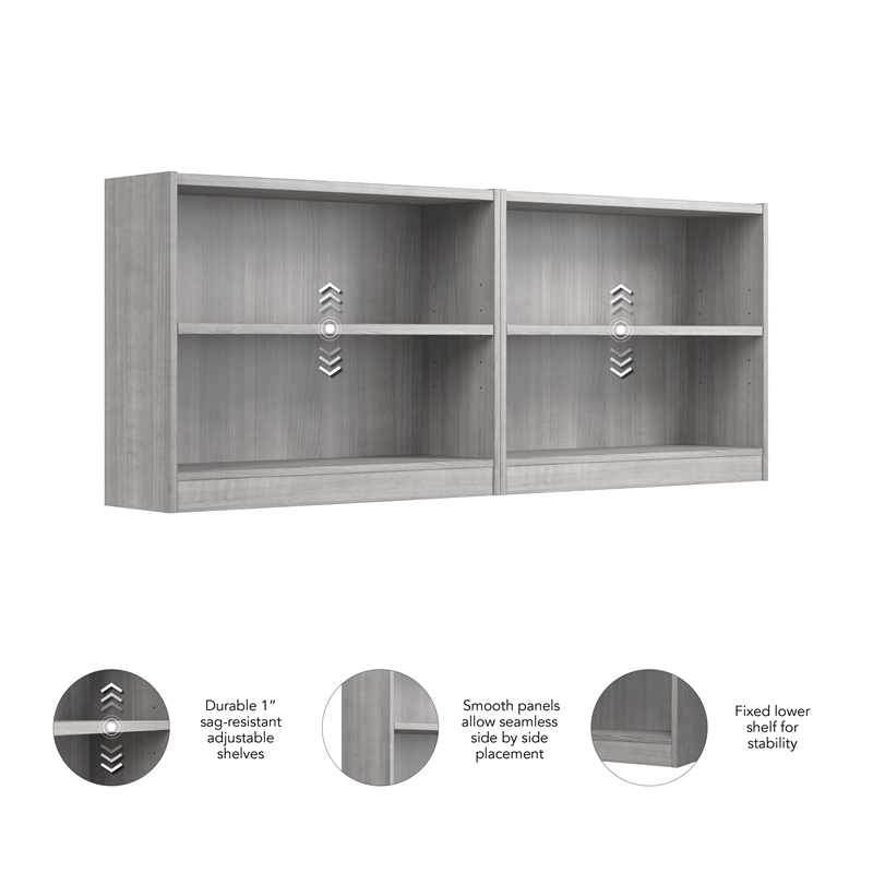 Pemberly Row Wood Universal Small 2 Bookshelf Bookcase Set - Platinum Gray