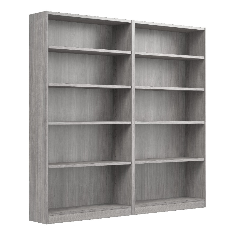 Pemberly Row Engineered Wood Universal Tall 5 Shelf Bookcase Set - Platinum Gray