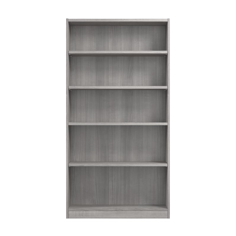 Pemberly Row Universal Tall 5 Shelf Bookcase in Platinum Gray - Engineered Wood
