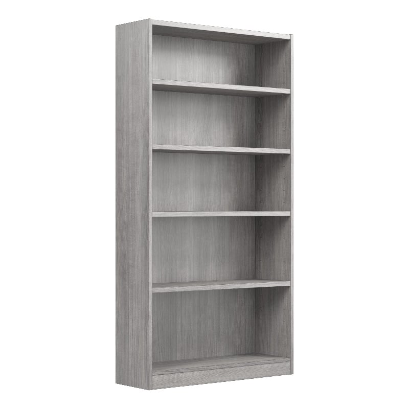 Pemberly Row Universal Tall 5 Shelf Bookcase in Platinum Gray - Engineered Wood