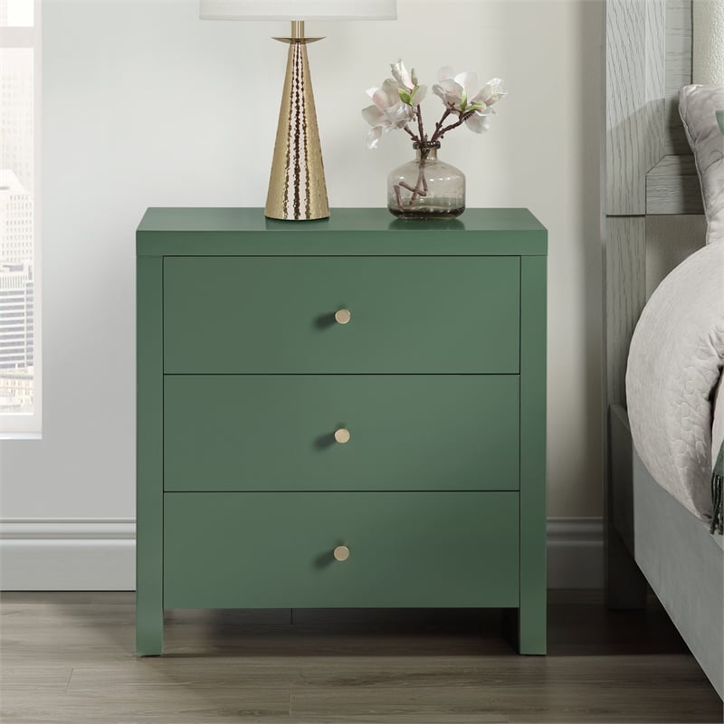 Pemberly Row Modern 3-drawer Vintage Green Painted Wood Nightstand