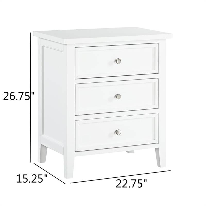 Pemberly Row Contemporary 3-drawer White Wood Storage Nightstand