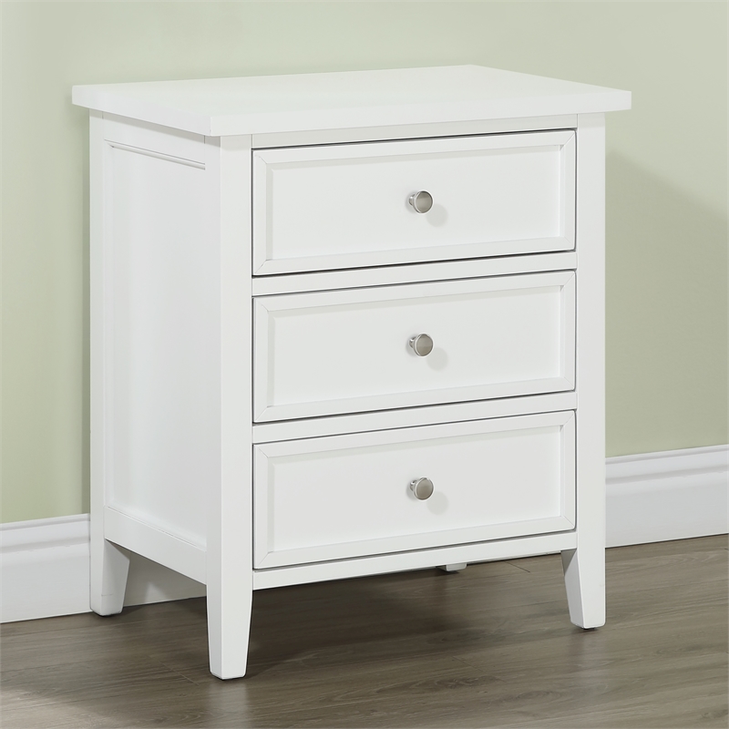 Pemberly Row Contemporary 3-drawer White Wood Storage Nightstand