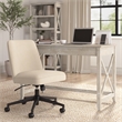 Pemberly Row Mid Back Armless Office Chair with Wheels in Soft Beige Fabric