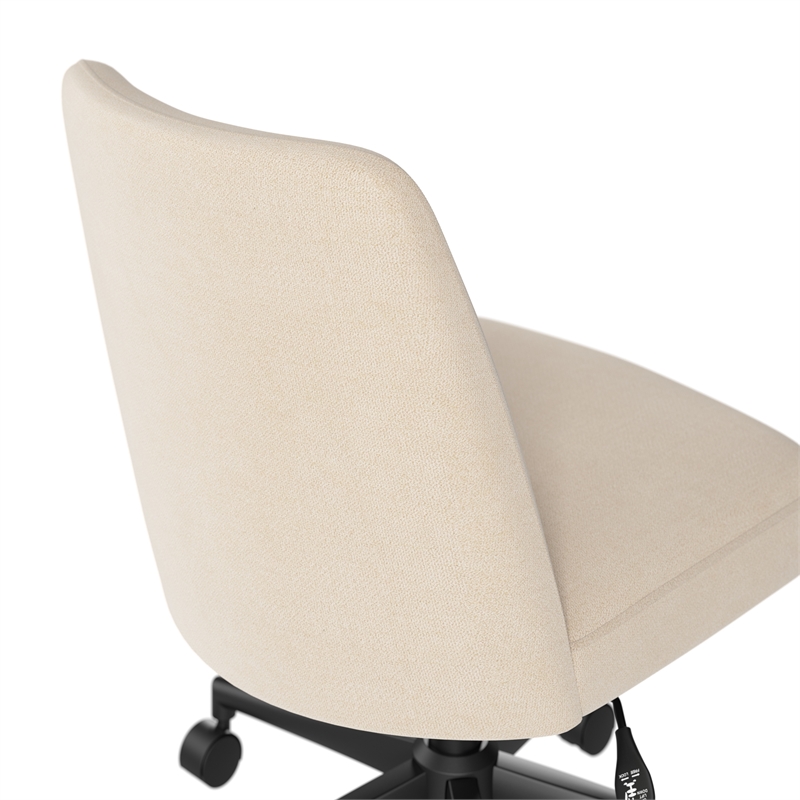 Pemberly Row Mid Back Armless Office Chair with Wheels in Soft Beige Fabric