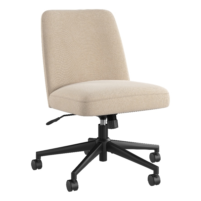 Pemberly Row Mid Back Armless Office Chair with Wheels in Soft Beige Fabric