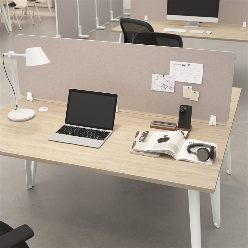 Pemberly Row Modern 58W Desktop Privacy Screen in Warm Beige