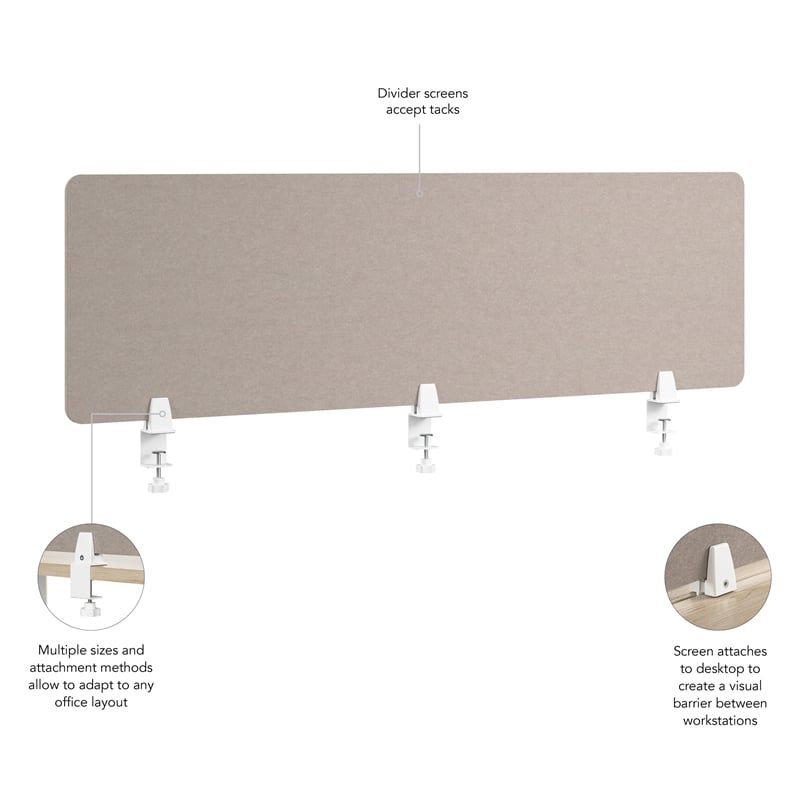Pemberly Row Modern 58W Desktop Privacy Screen in Warm Beige