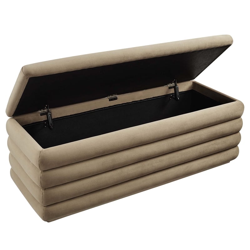 Pemberly Row Upholstered Performance Velvet Storage Bench in Taupe