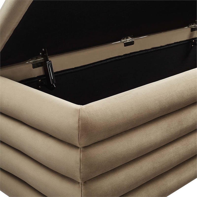 Pemberly Row Upholstered Performance Velvet Storage Bench in Taupe