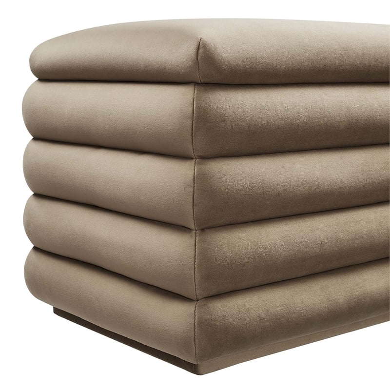Pemberly Row Upholstered Performance Velvet Storage Bench in Taupe