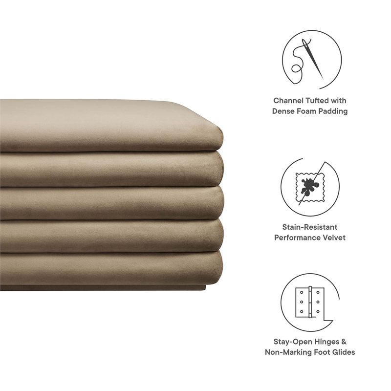 Pemberly Row Upholstered Performance Velvet Storage Bench in Taupe