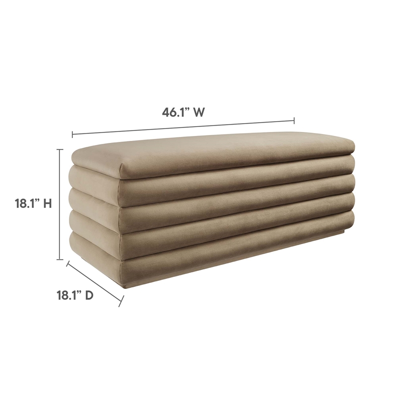 Pemberly Row Upholstered Performance Velvet Storage Bench in Taupe
