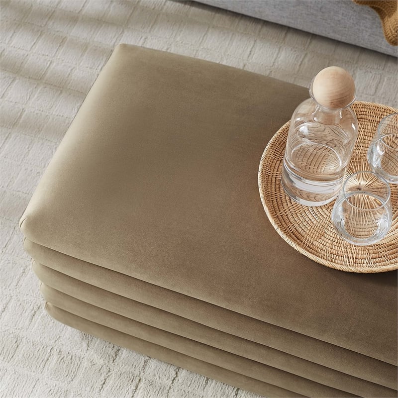 Pemberly Row Upholstered Performance Velvet Storage Bench in Taupe