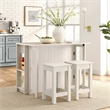 Pemberly Row 3-Piece Kitchen Island and Stool Set in White Maple