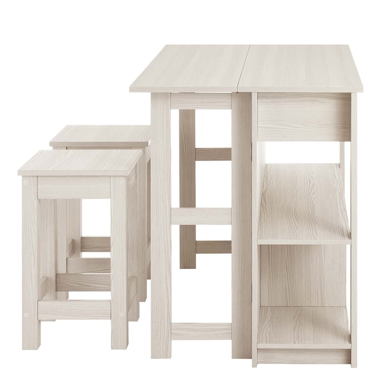 Pemberly Row 3-Piece Kitchen Island and Stool Set in White Maple