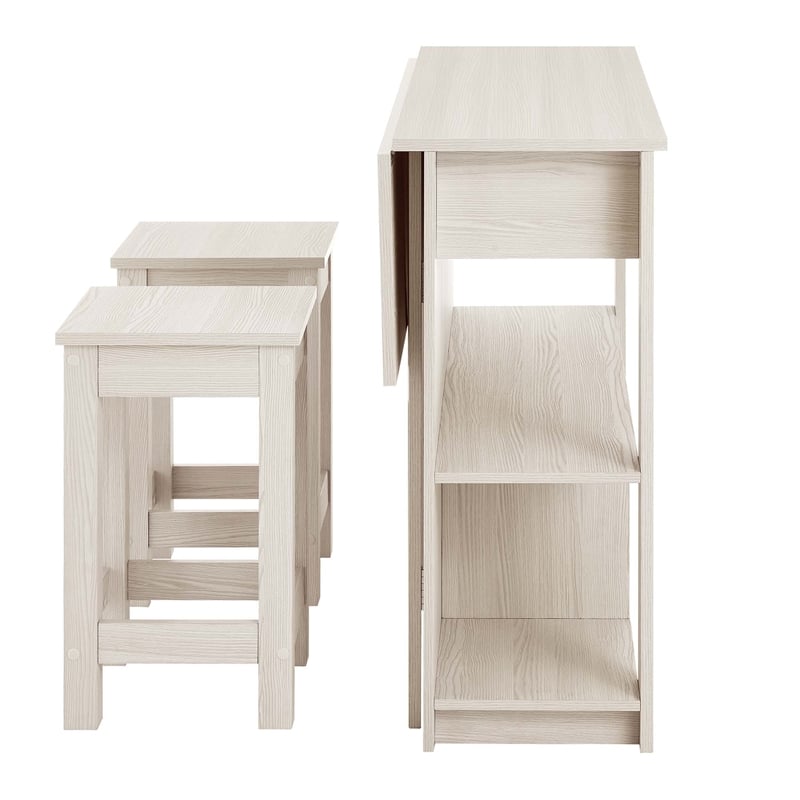 Pemberly Row 3-Piece Kitchen Island and Stool Set in White Maple