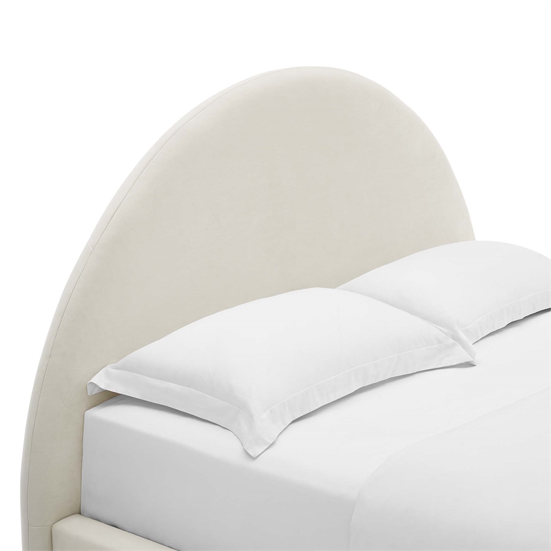 Pemberly Row Performance Velvet Arched Round Queen Platform Bed in Alabaster
