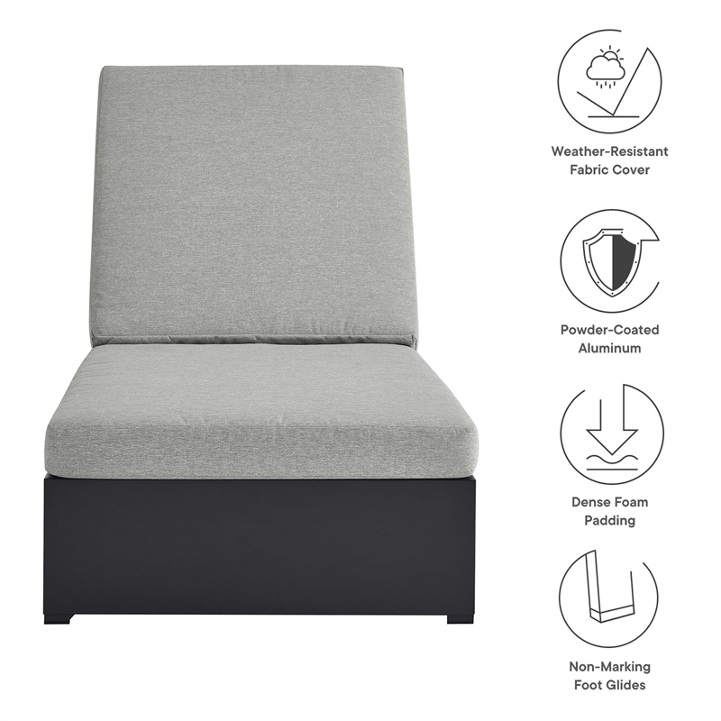 Pemberly Row Outdoor Patio Powder-Coated Aluminum Chaise Lounge Chair - Gray