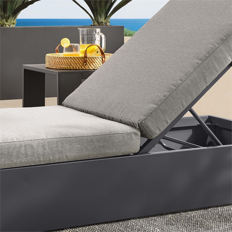 Pemberly Row Outdoor Patio Powder-Coated Aluminum Chaise Lounge Chair - Gray