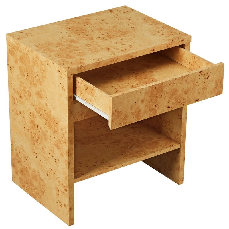 Pemberly Row Modern 1-Drawer Burl Wood Nightstand With Shelf