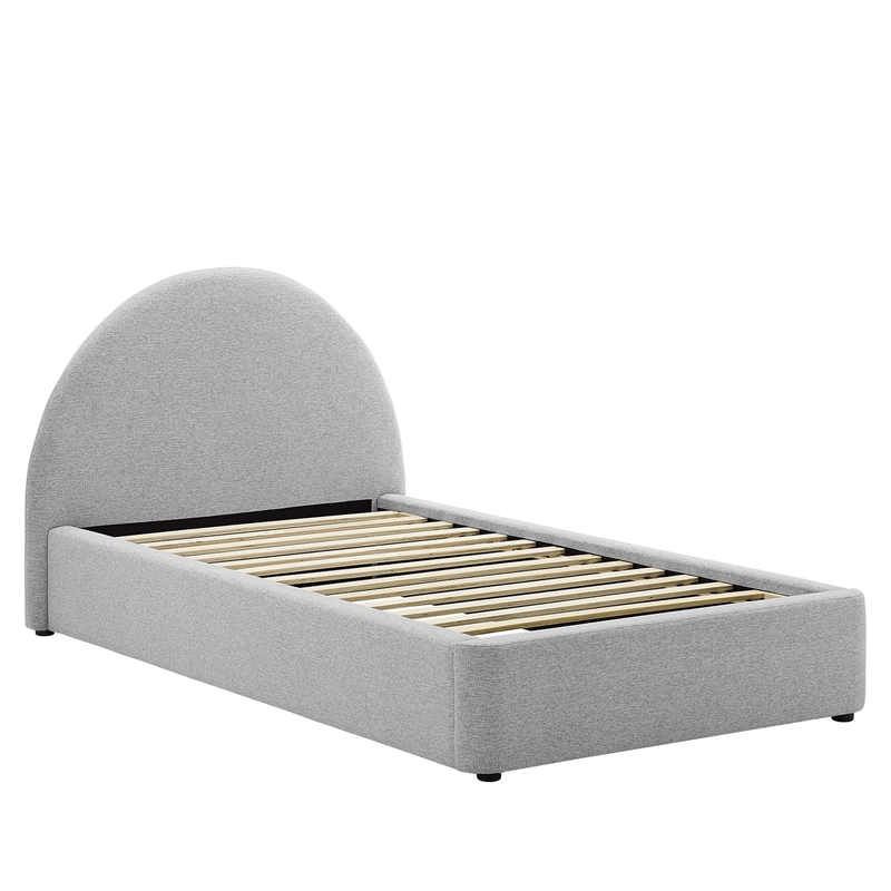 Pemberly Row Arched Round Twin Platform Bed in Heathered Weave Light Gray