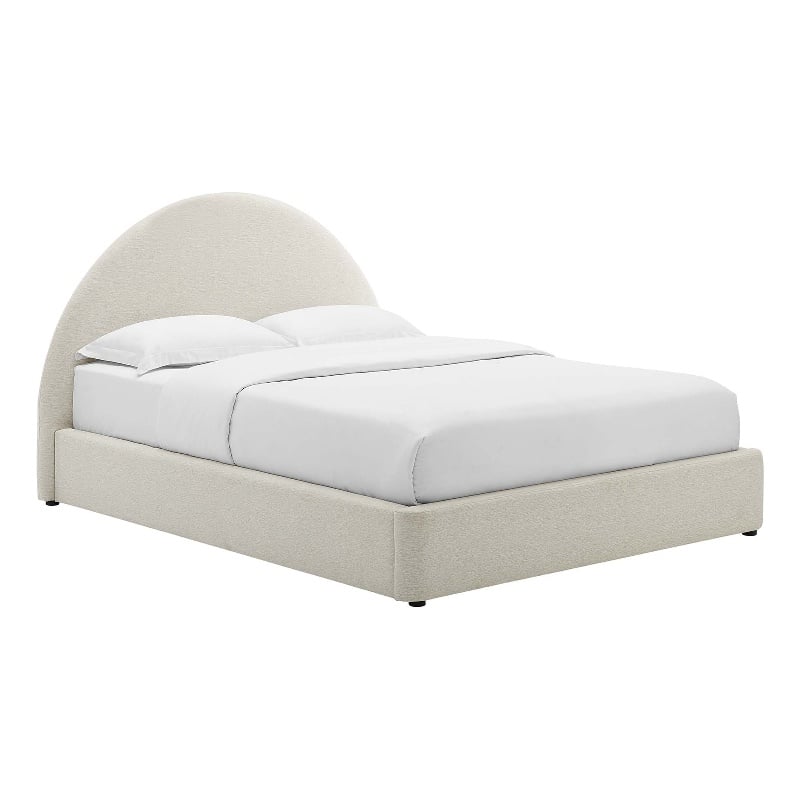 Pemberly Row Arched Round Full Platform Bed in Heathered Weave Ivory