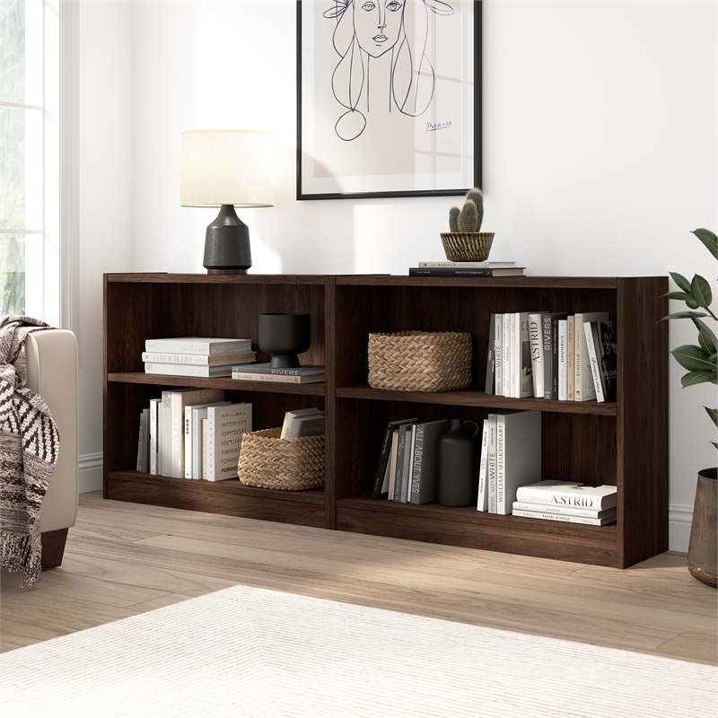 Pemberly Row Engineered Wood Small 2 Bookshelf Bookcase Set Black Walnut