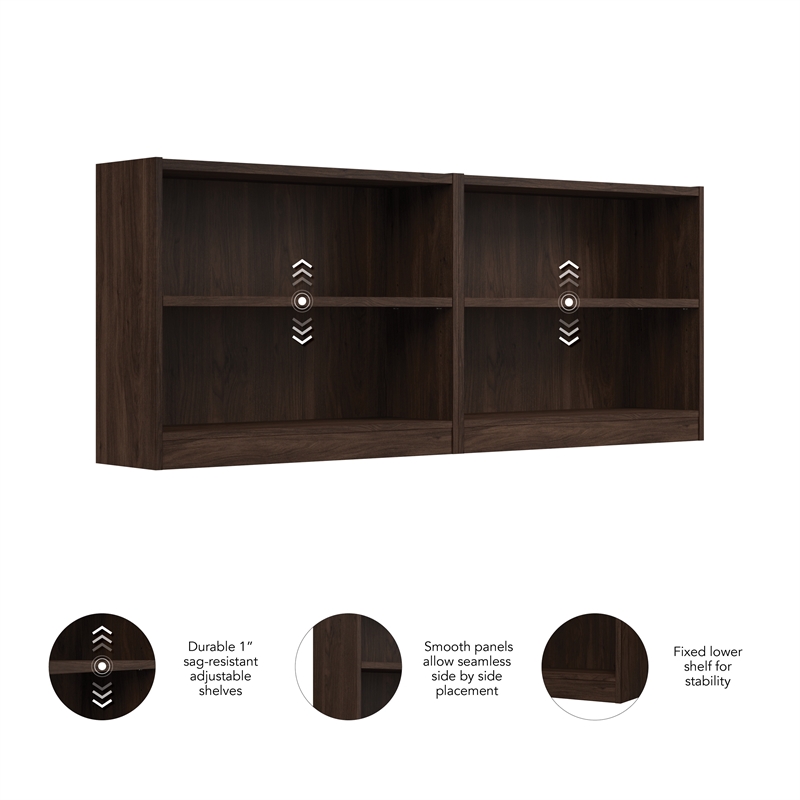 Pemberly Row Engineered Wood Small 2 Bookshelf Bookcase Set Black Walnut