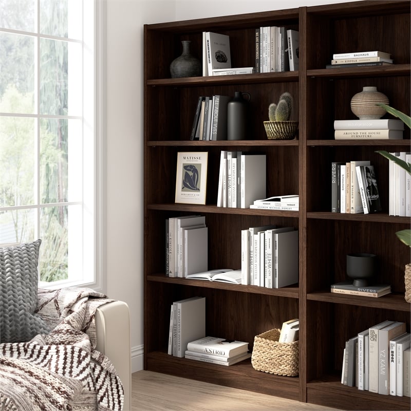 Pemberly Row Universal Tall 5 Shelf Bookcase in Black Walnut - Engineered Wood