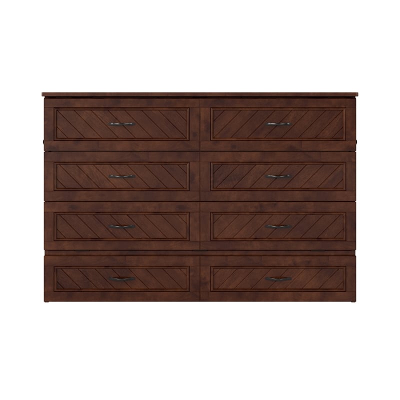 Pemberly Row Queen Wood Murphy Bed Chest w/ Mattress & Built-in Charger - Walnut