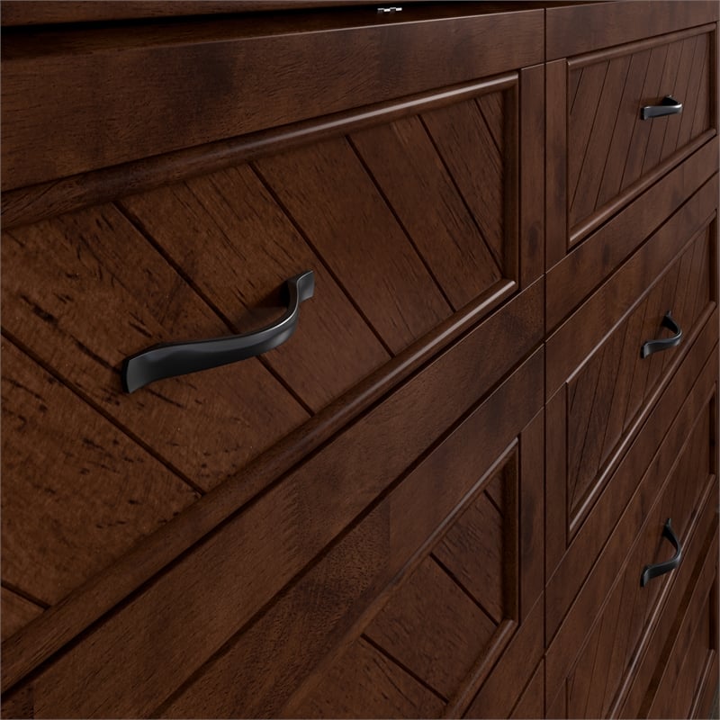 Pemberly Row Queen Wood Murphy Bed Chest w/ Mattress & Built-in Charger - Walnut