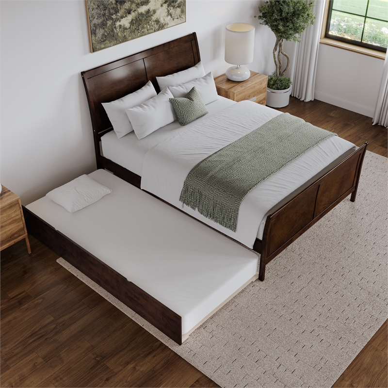 Pemberly Row Portland Queen Wood Platform Bed  & Trundle in Walnut