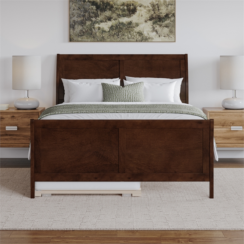 Pemberly Row Portland Queen Wood Platform Bed  & Trundle in Walnut