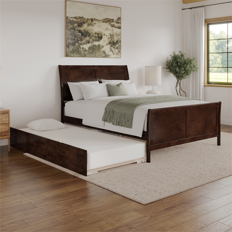 Pemberly Row Portland Queen Wood Platform Bed  & Trundle in Walnut