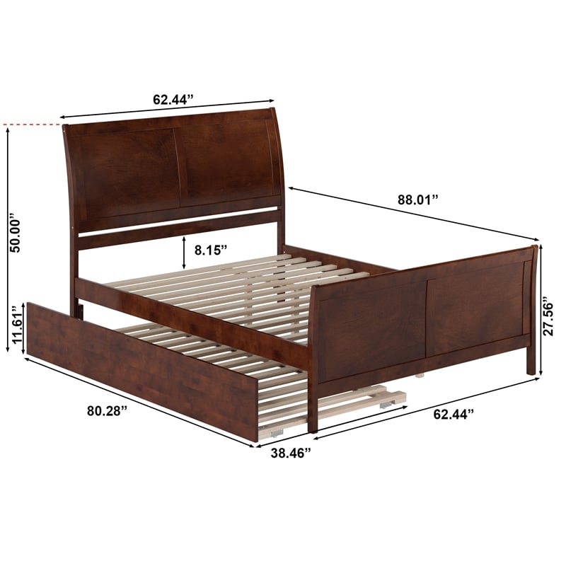 Pemberly Row Portland Queen Wood Platform Bed  & Trundle in Walnut