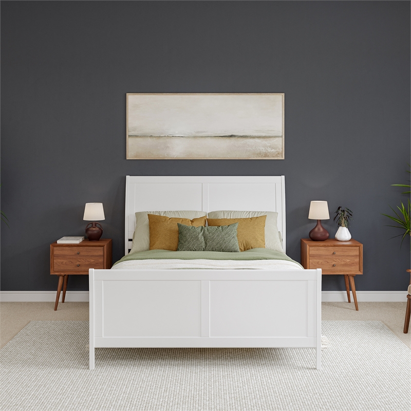 Pemberly Row Valencia Queen Low Profile Wood Platform Bed  in White