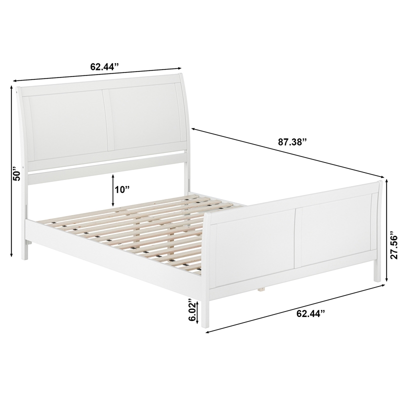 Pemberly Row Valencia Queen Low Profile Wood Platform Bed  in White