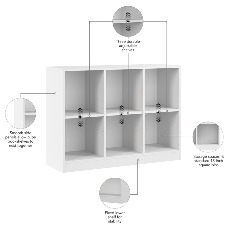 Pemberly Row Universal 6 Cube Organizer Storage Shelf in White - Engineered Wood